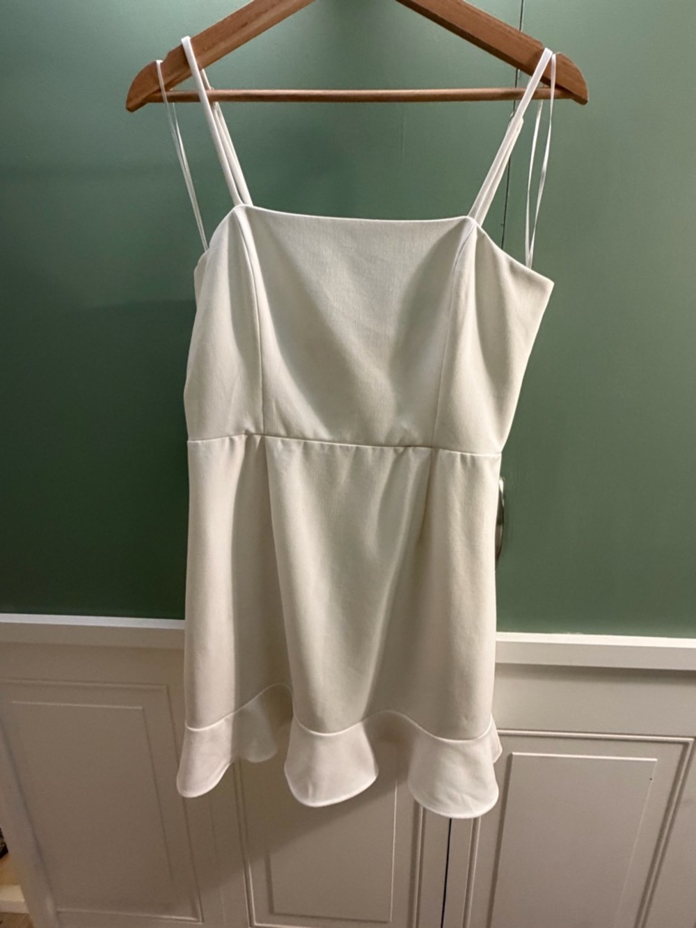 French Connection Cream Spaghetti-Strap Ruffle-Hem Mini Dress